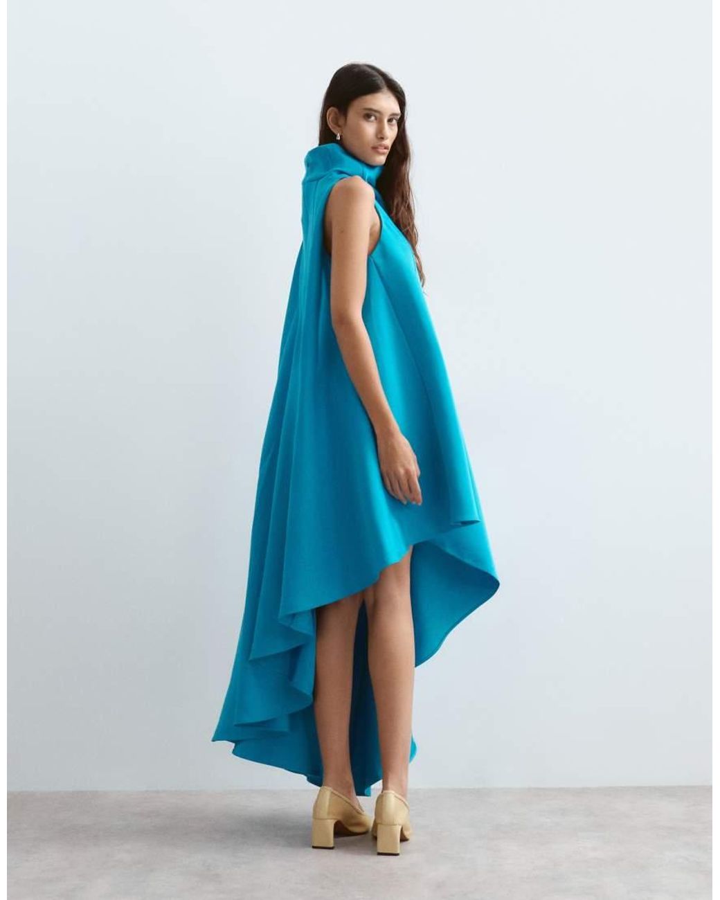 ARRANGE Blue Cowl Neck Asymmetric Dress