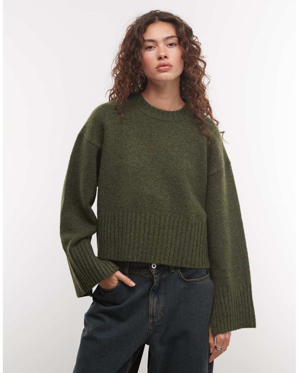 Monki Green Relaxed Crew Neck Jumper
