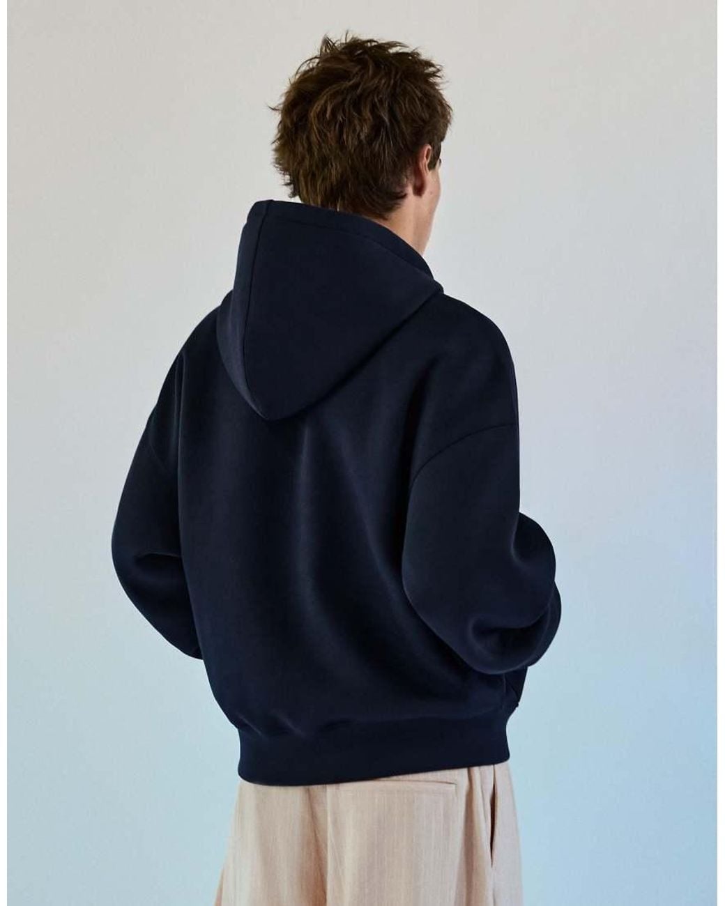 Bershka Blue Contrast Print Sweatshirt With Hood for men