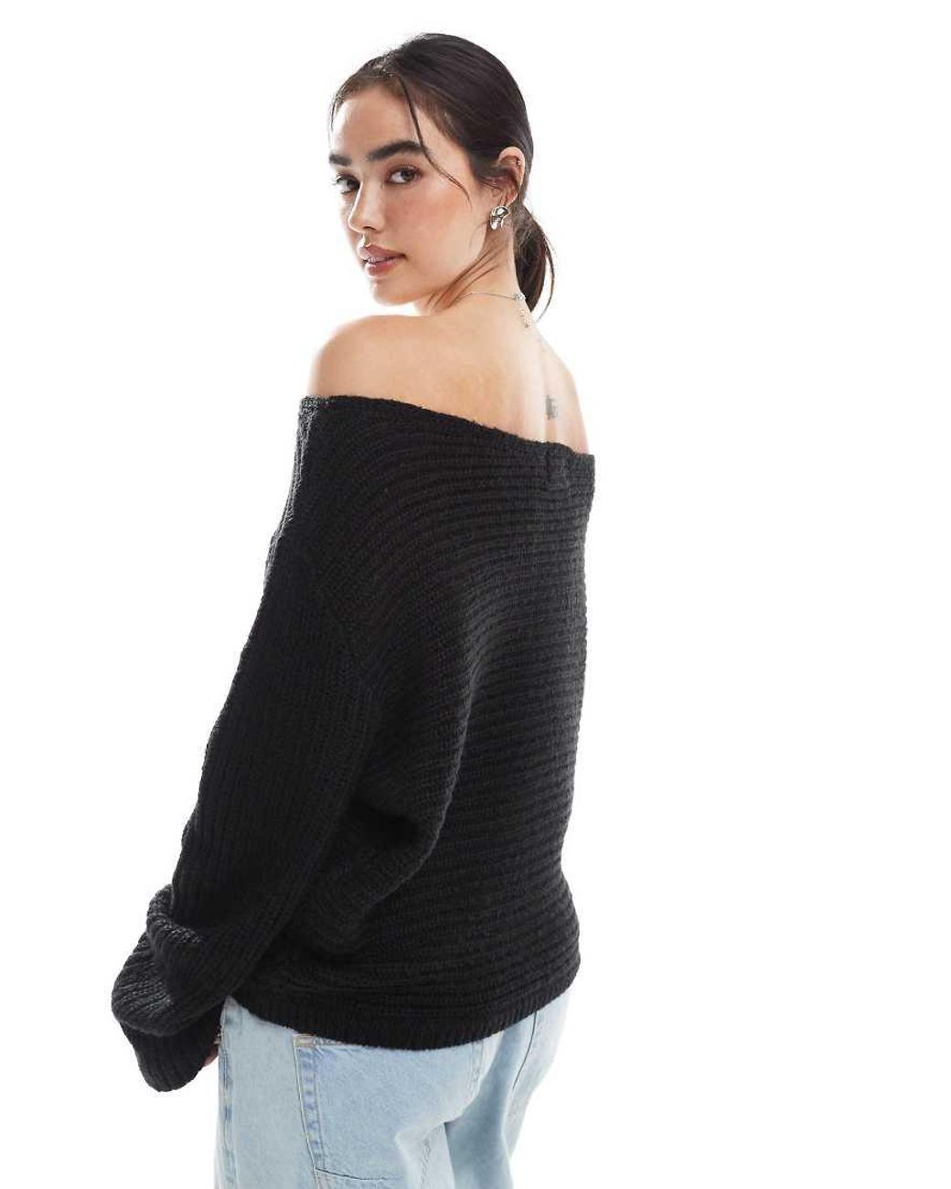 ASOS Black Knitted Off The Shoulder Slouchy Jumper
