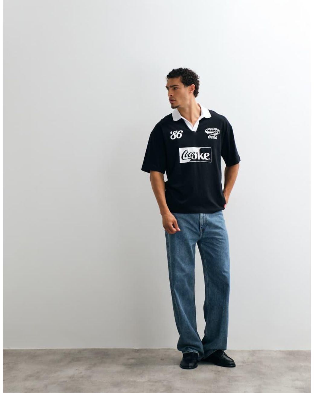 ASOS Blue Oversized Polo With Coca Cola Print for men