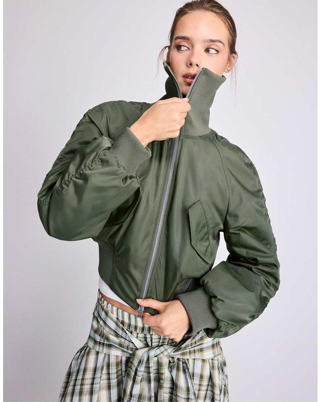 Stradivarius Green Corset-Style Bomber Jacket