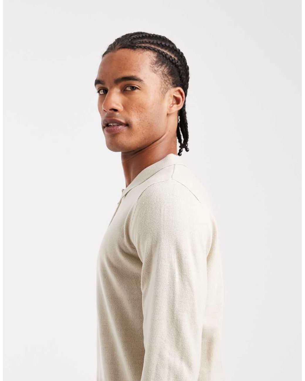 Brave Soul Natural Knitted Ribbed Quarter Zip Jumper for men