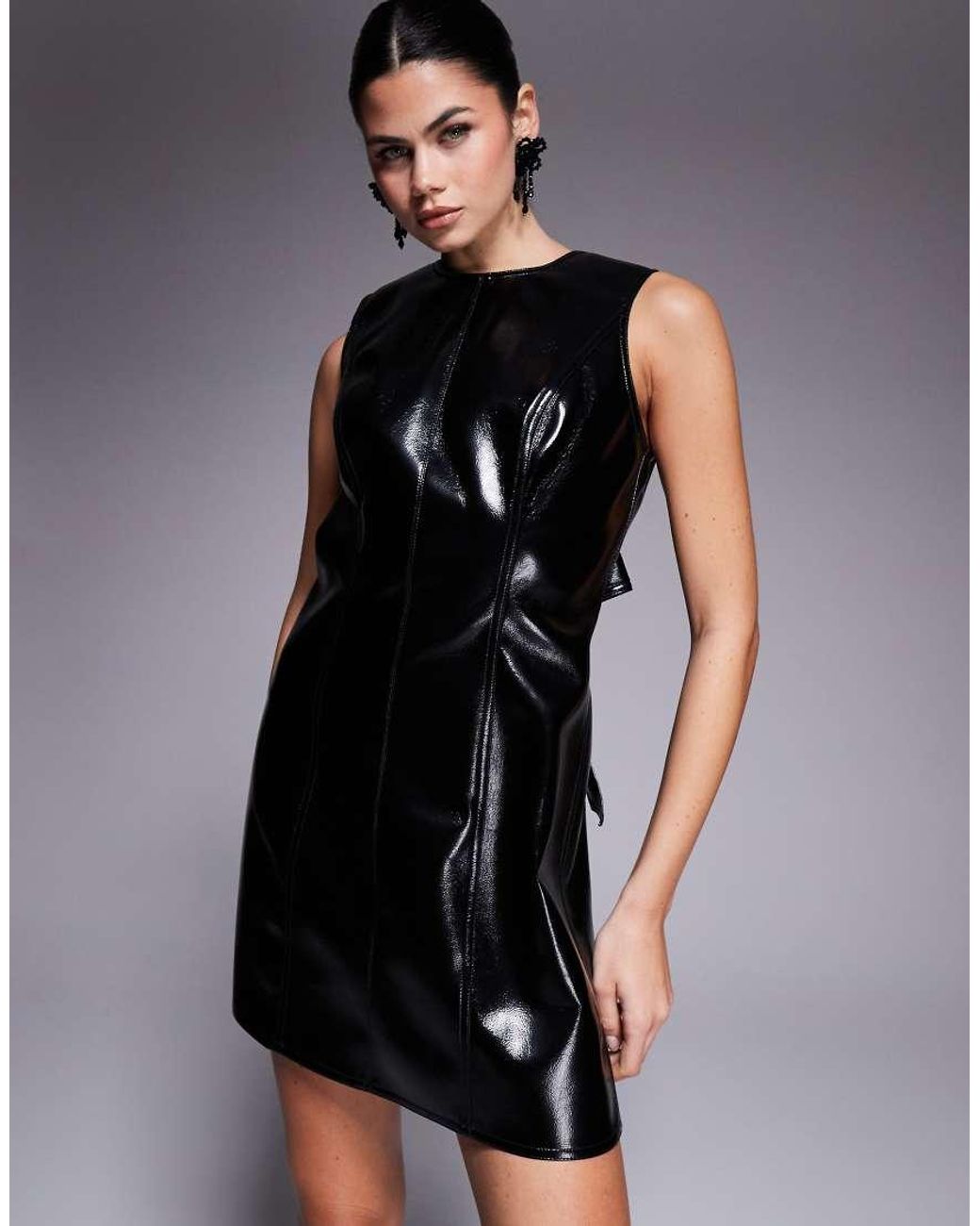 River Island Black Bow Back Detail Faux Leather Mini Dress