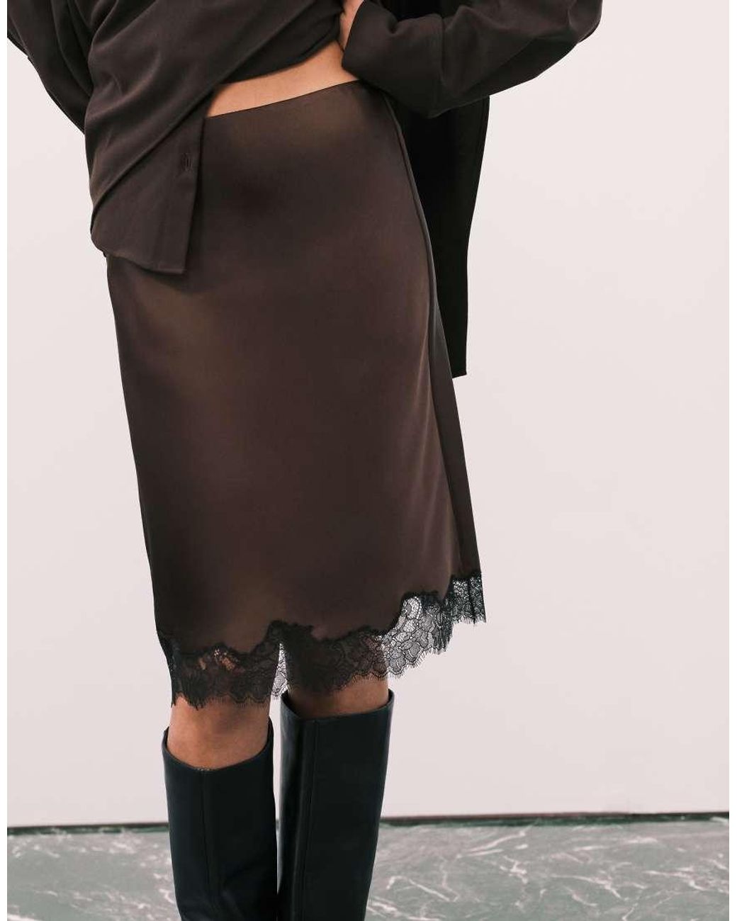 Mango Natural Knee Length Skirt With Lace Edge