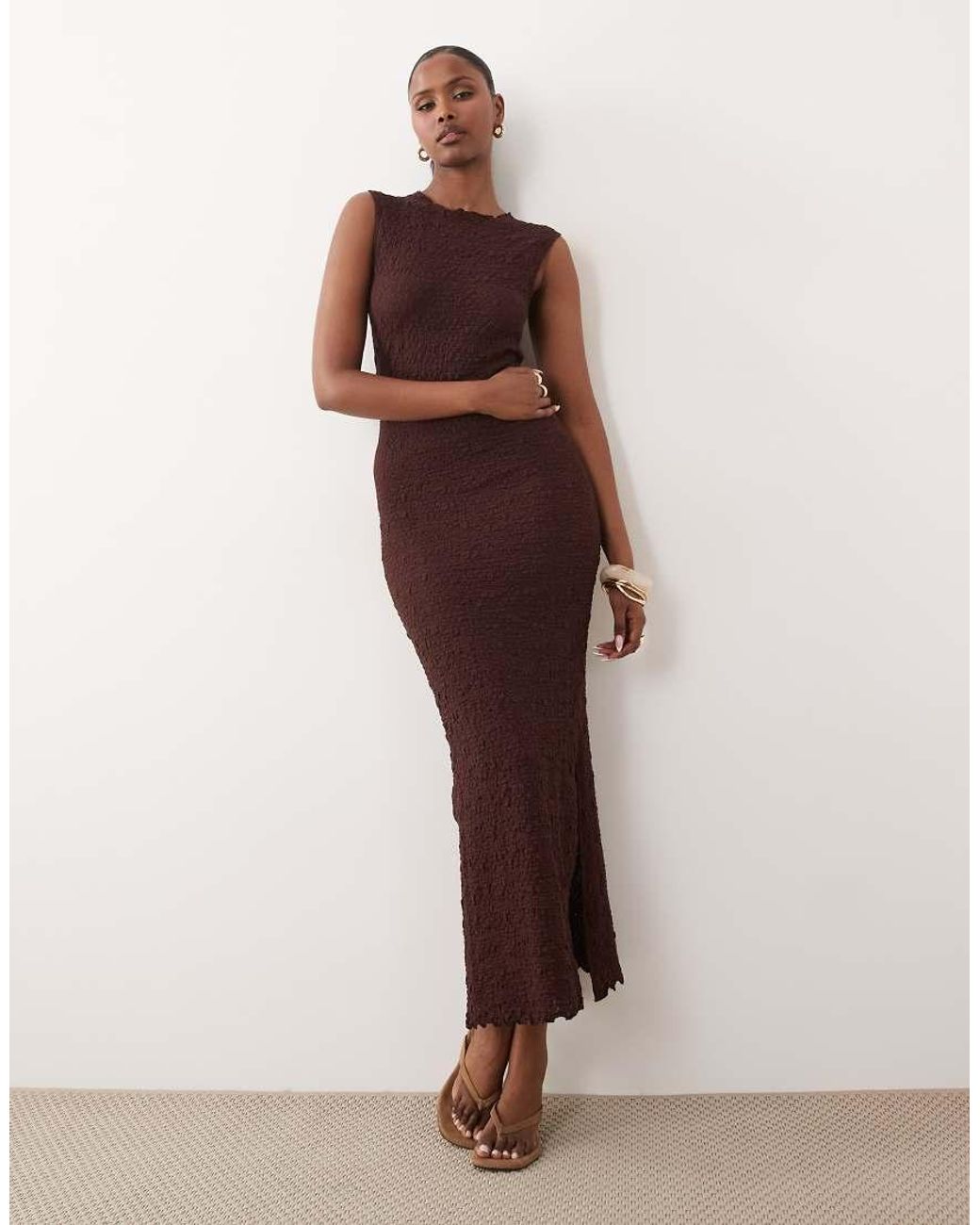 ASOS Brown Textured Knit Midi Dress