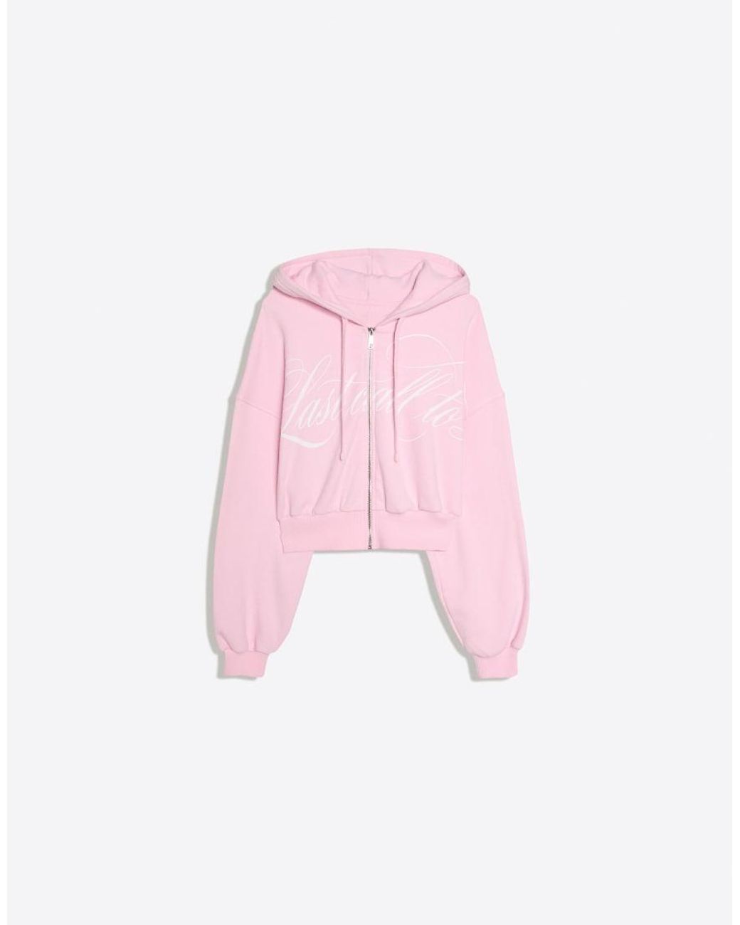Bershka Pink Printed Zip-up Hoodie