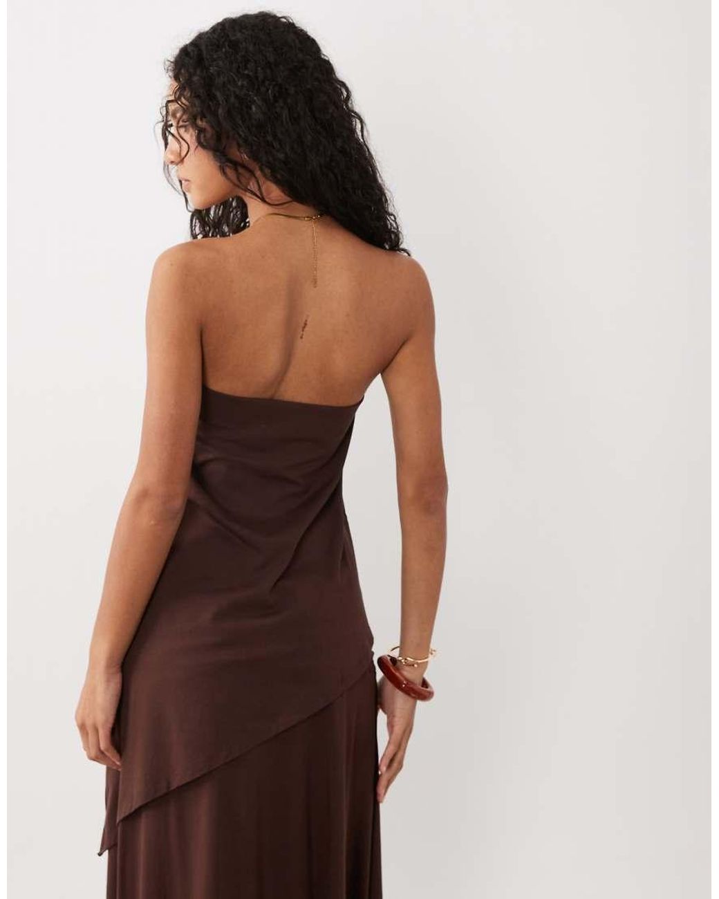 ASOS Bandeau Top With Asymmetric Top Brown - Part Of A Set