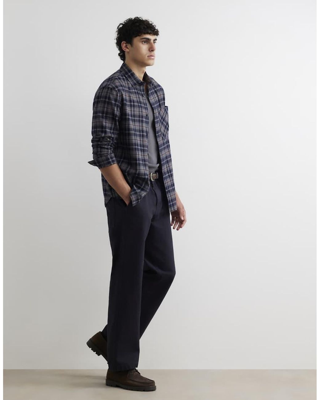 River Island Blue Regular Fit Check Long Sleeve Shirt for men