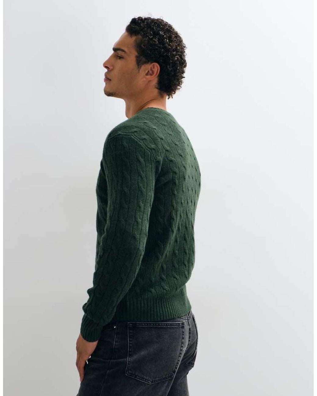 Polo Ralph Lauren Green Icon Logo Rich Wool Cable Knit Jumper for men