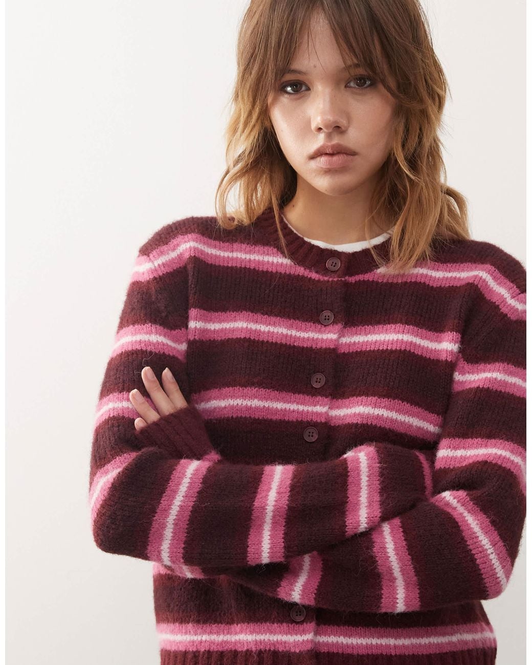 Monki Red Button Front Cardigan