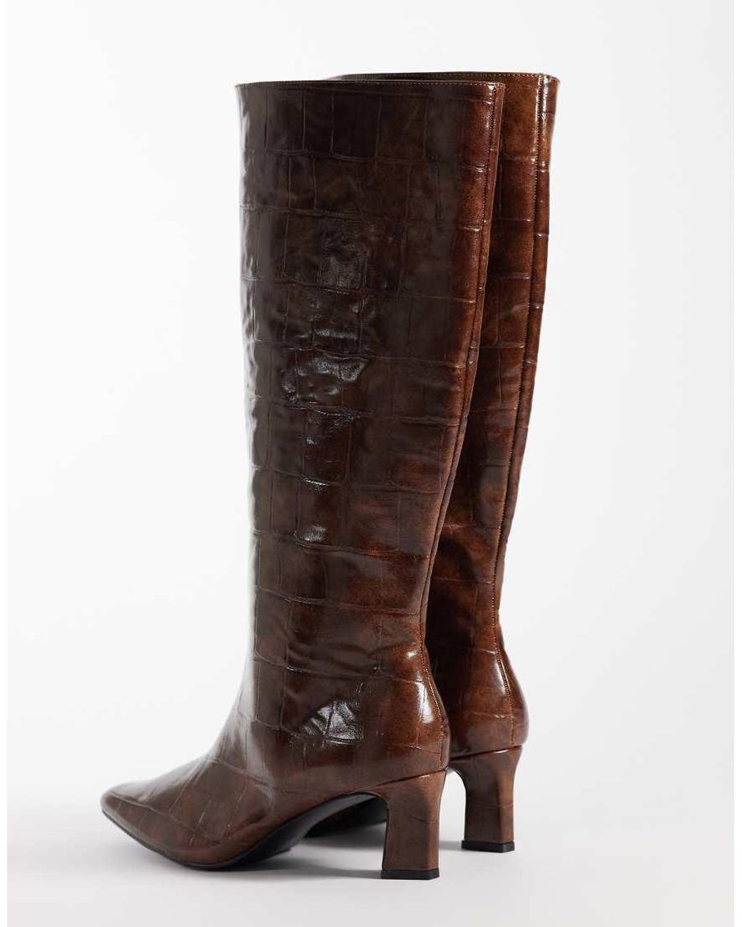 Public Desire Brown Boomer Heeled Knee Boots
