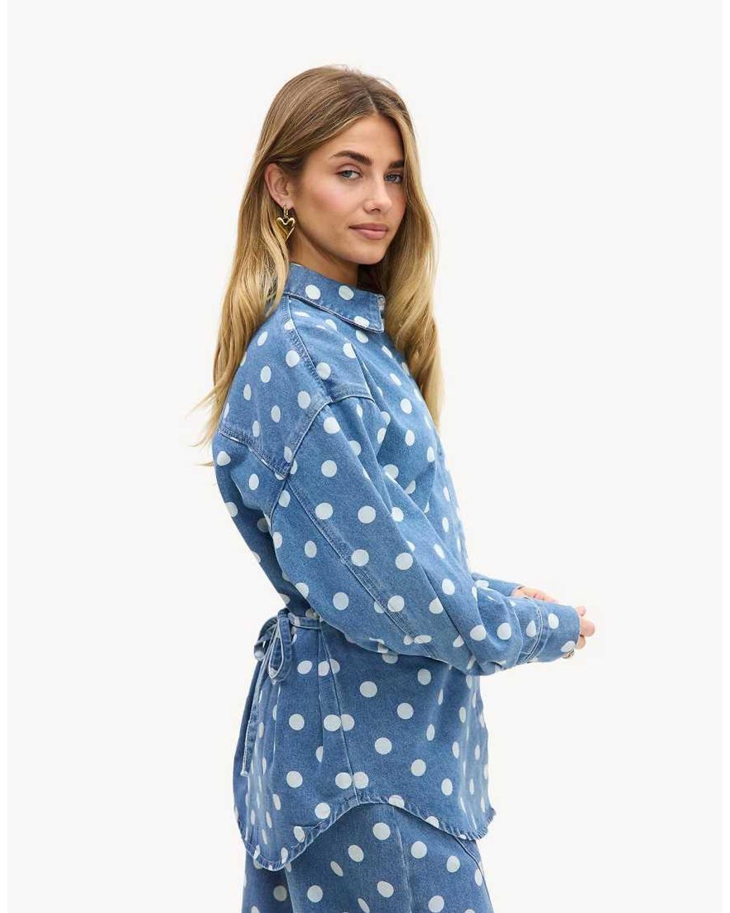 Loavies Blue Unending Wishes Denim Blouse With Polka Dots