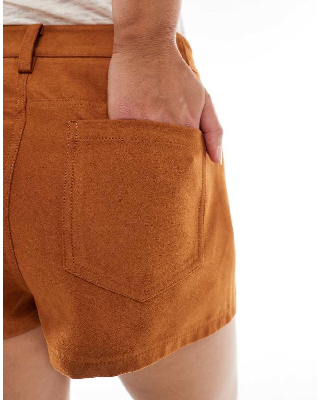 ASOS Brown Suedette Micro Shorts With Embroidery