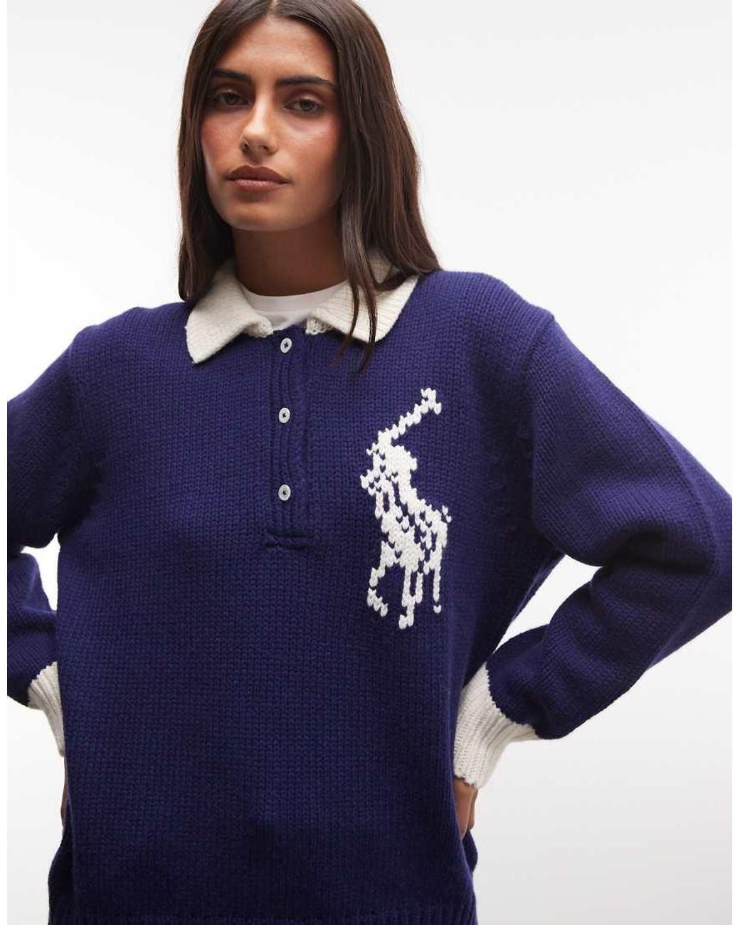 Polo Ralph Lauren Blue Knitted Large Pony Rugby