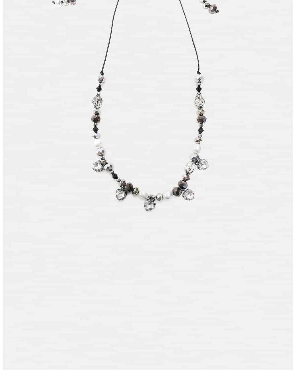 Stradivarius White Jewelled Beaded Necklace