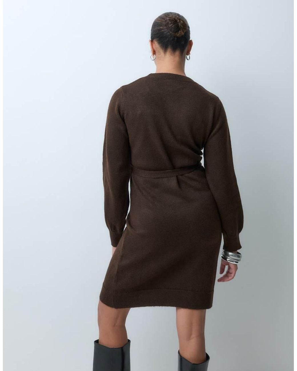 Mama.licious Brown Mamalicious Maternity Knitted Midi Dress With Belt