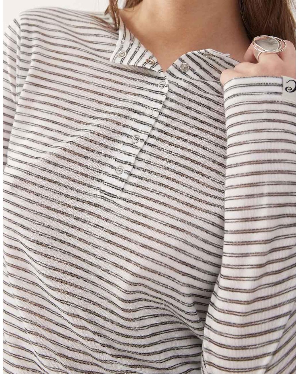 Collusion Gray Long Sleeve Henley Semi-sheer Stripe Top