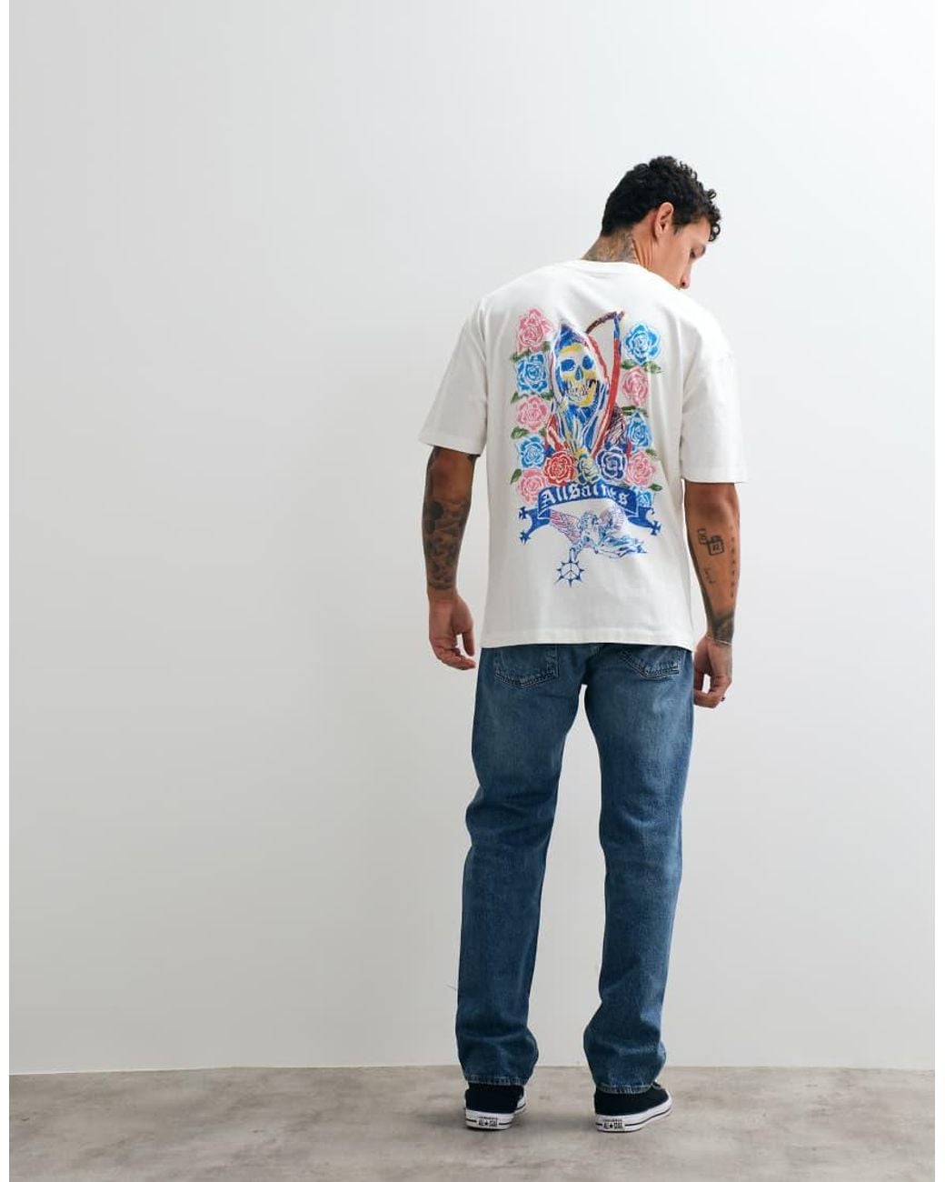 AllSaints White Cray Short Sleeve Graphic Logo T-Shirt With Back Print for men