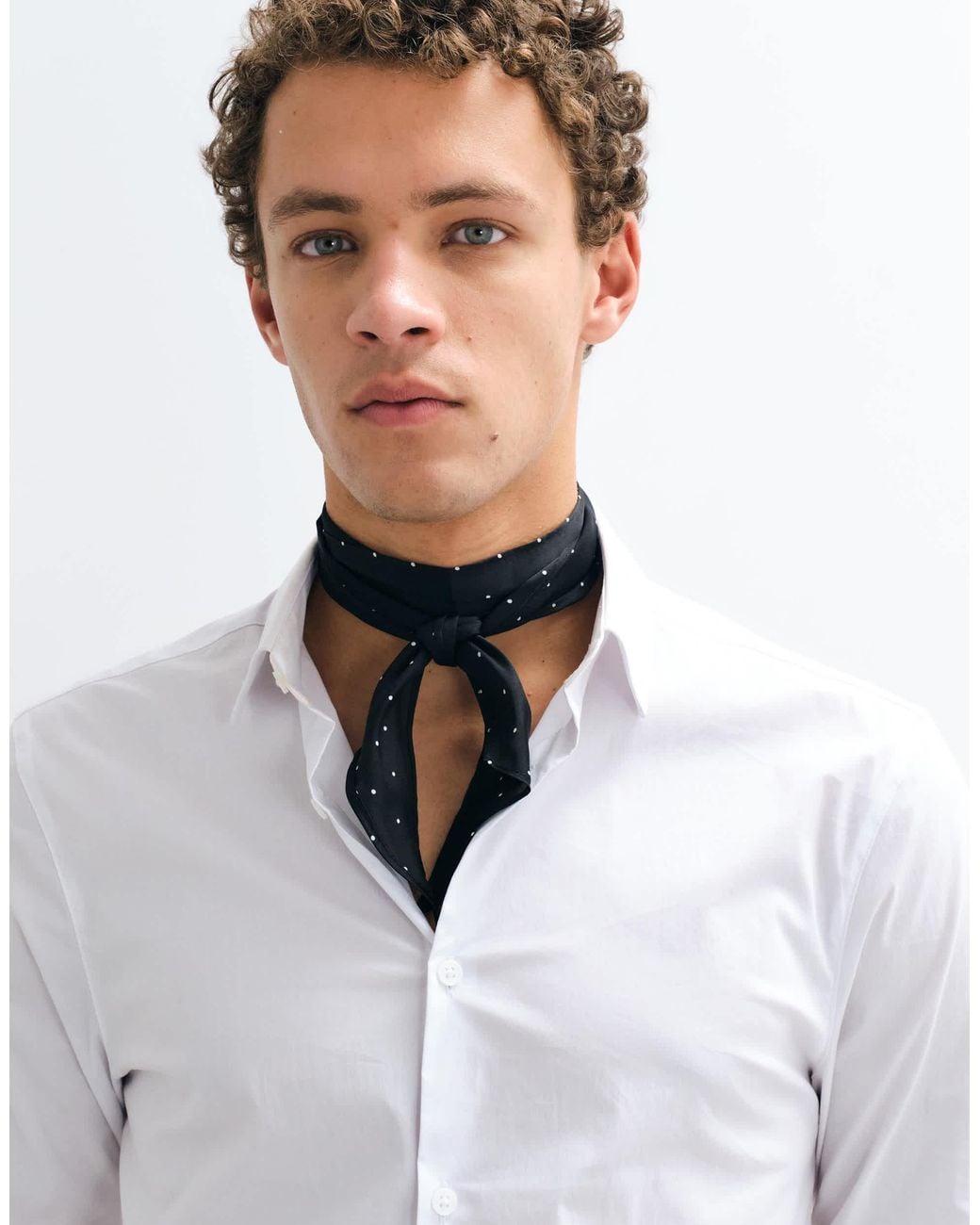 ASOS Micro Polka Dot Satin Pointed Edge Neck Scarf in White for Men | Lyst