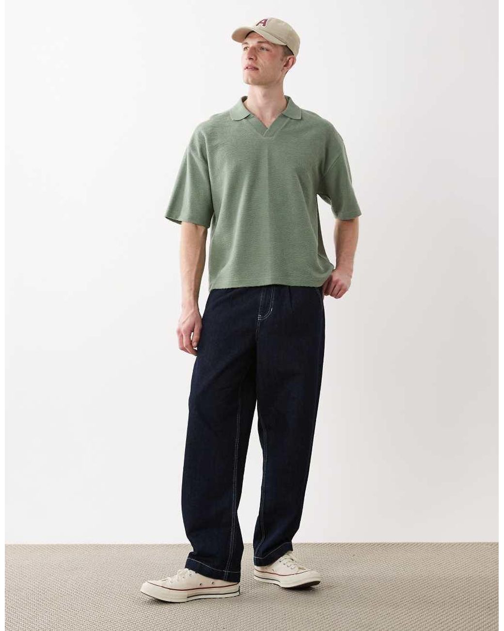 ASOS Green Super Heavyweight Boxy Oversized Polo for men