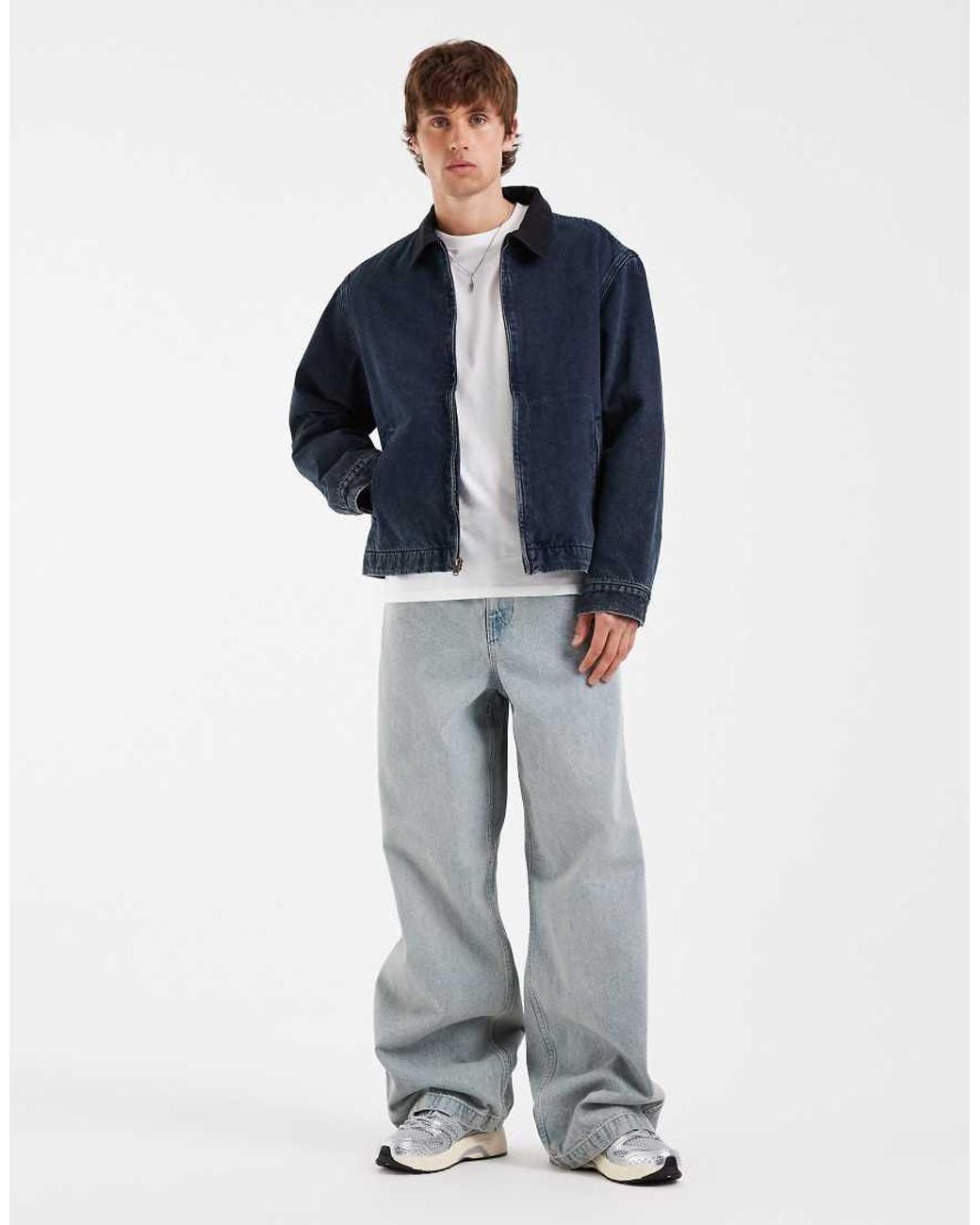 Levi's Blue Castro Denim Harrington Jacket With Contrast Collar for men