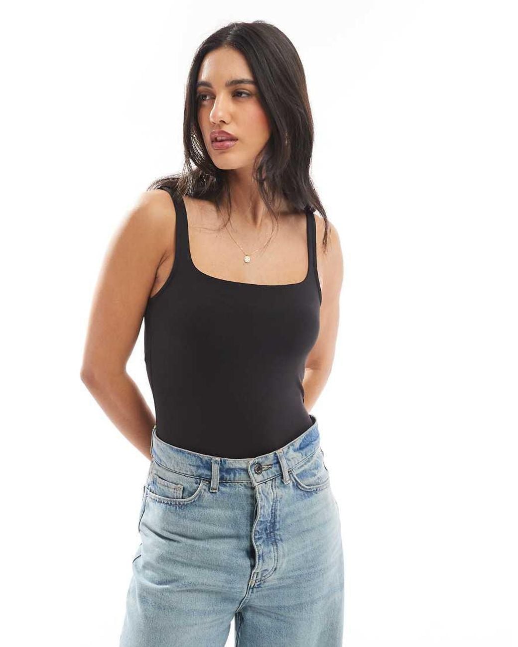 Pieces Black Square Neck Seamless Bodysuit