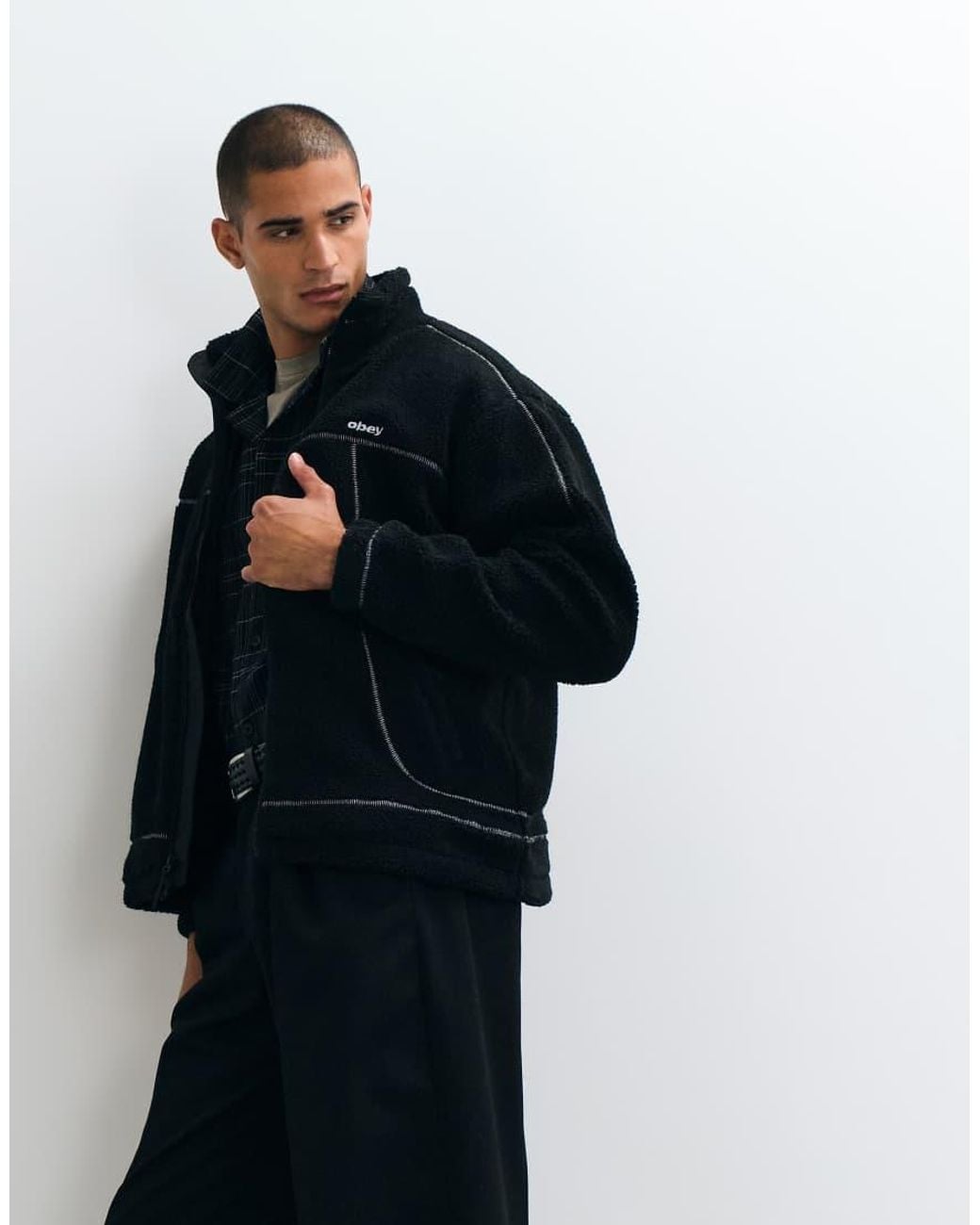 Obey Black Axis Sherpa Zip Through Jacket for men
