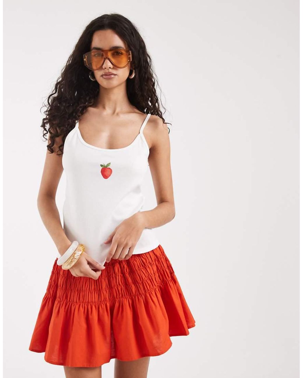 Vero Moda White Jersey Cami Top With Strawberry Print Graphic