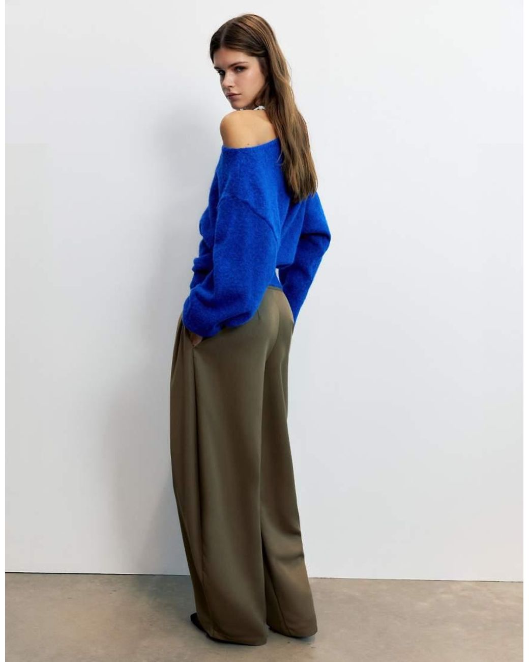 Pull&Bear Blue Regular Fit Boat Neck Jumper