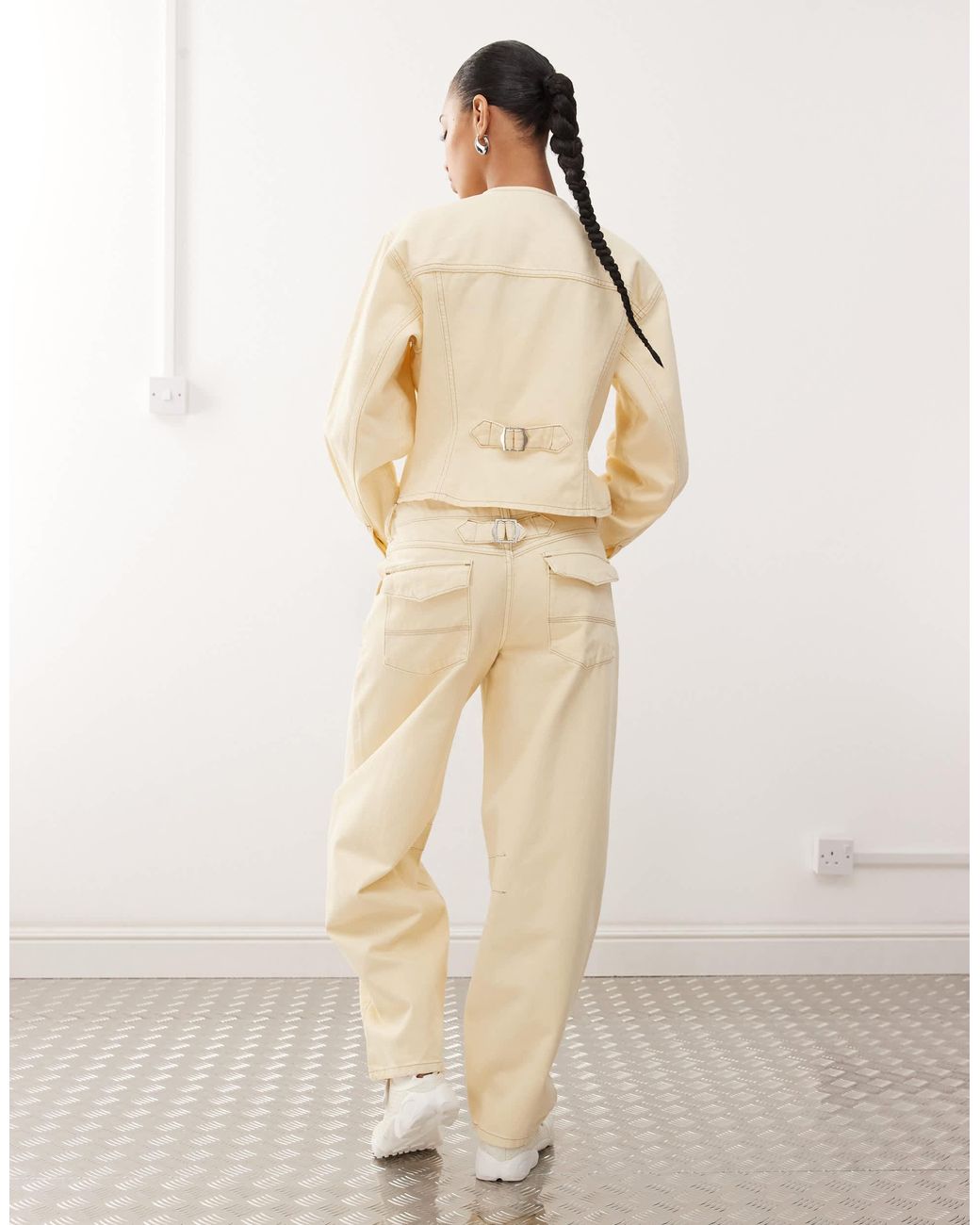 Collusion Natural Denim Fitted Jacket With Cinch-back Buckle