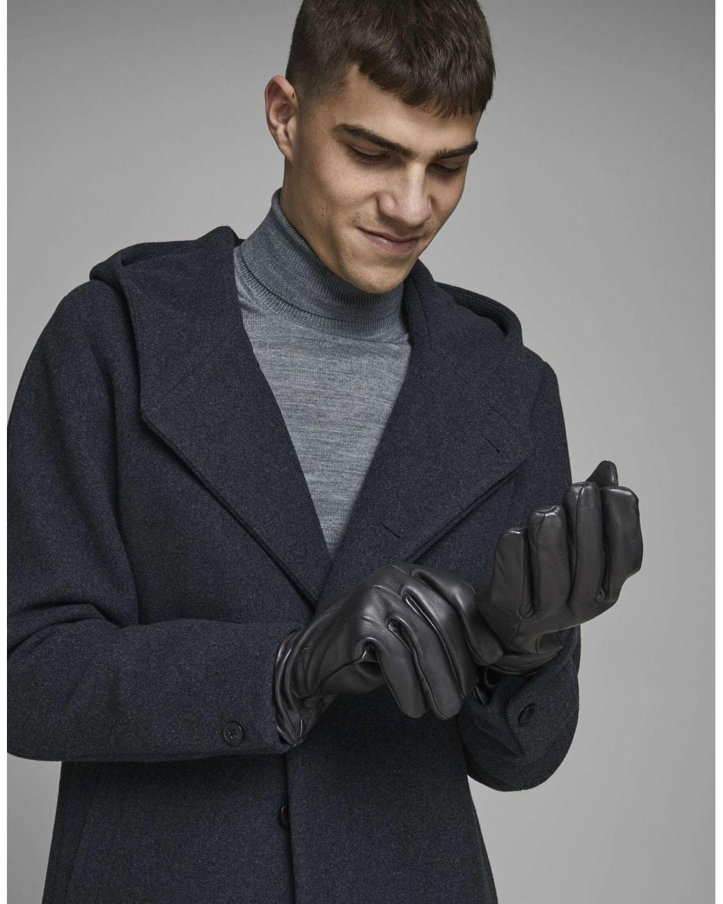 Jack & Jones Black Leather Gloves for men