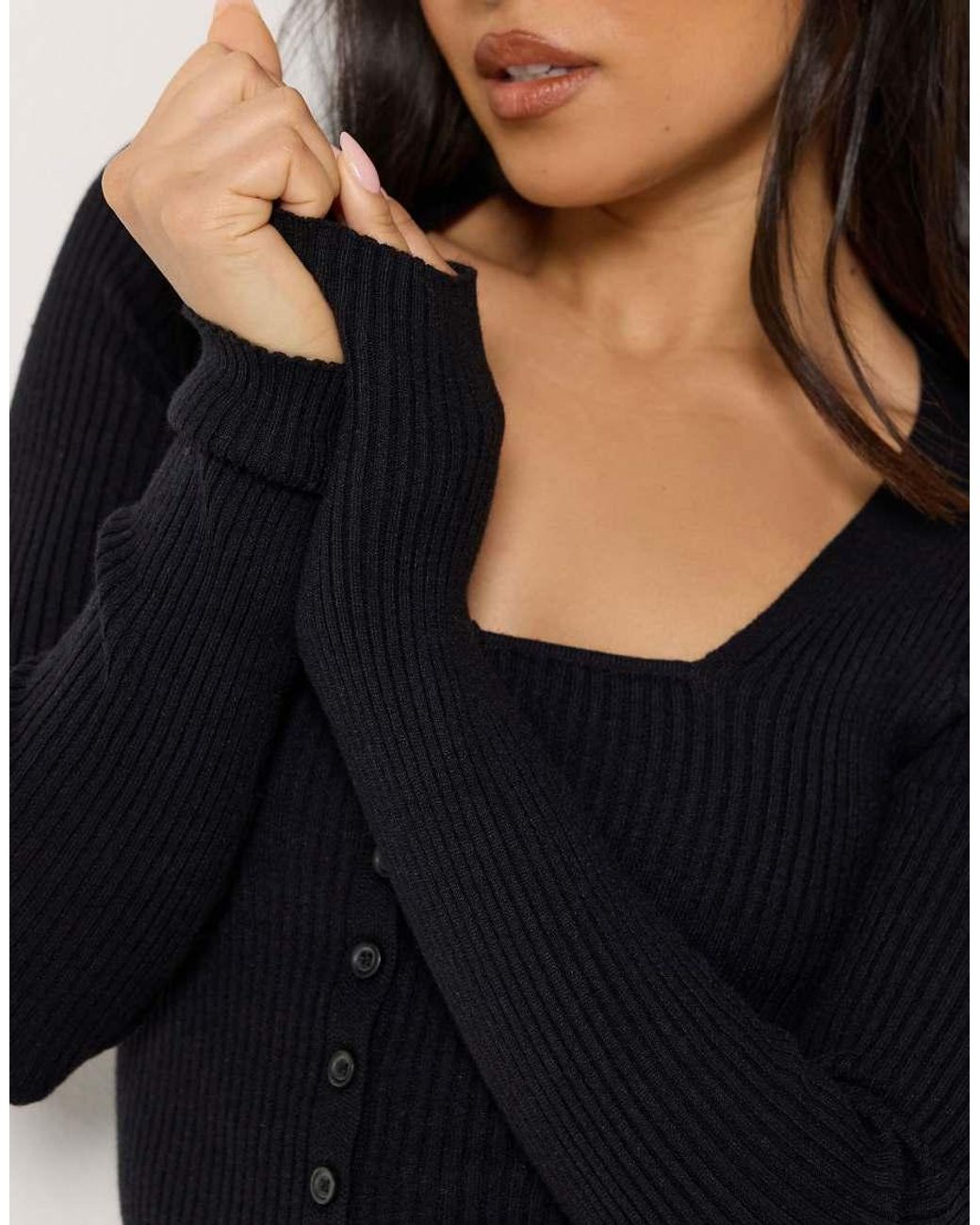 PixieGirl Blue Petite Ribbed Button Scoop Neck Jumper
