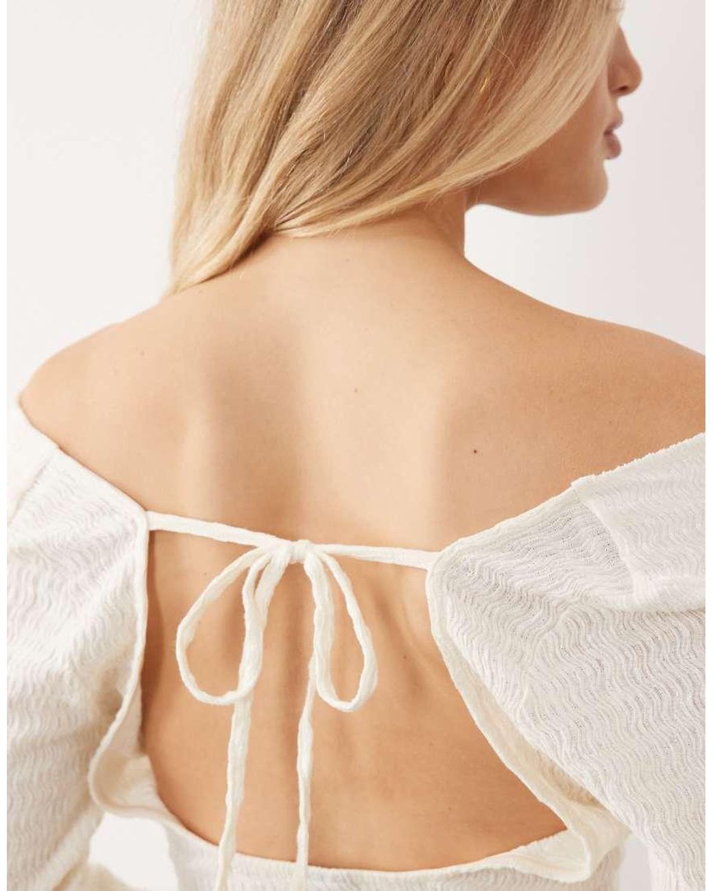 Gina Tricot Natural Long Sleeve Drapey Open Back Top