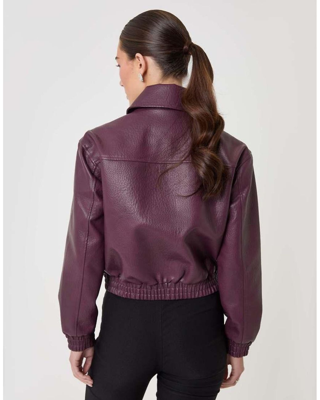 Threadbare Purple Faux Leather Collared Bomber Jacket