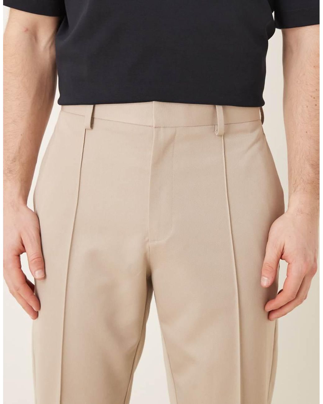 ASOS Natural Tapered Dress Pants With Pintucks for men