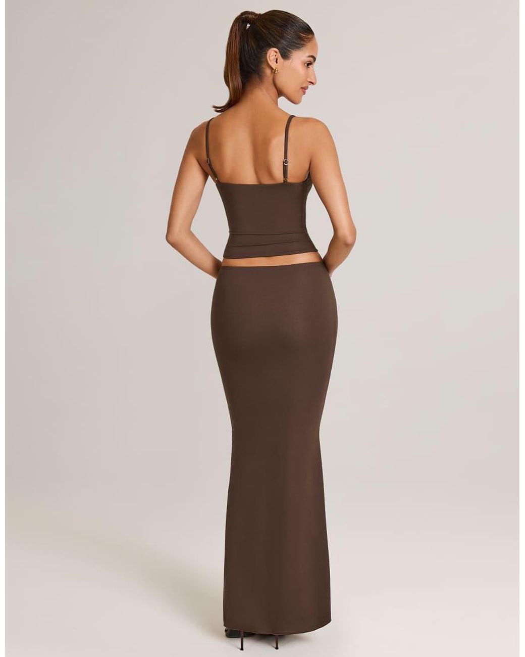 Oh Polly Natural Avenley Jersey Low Rise Maxi Skirt Co-Ord