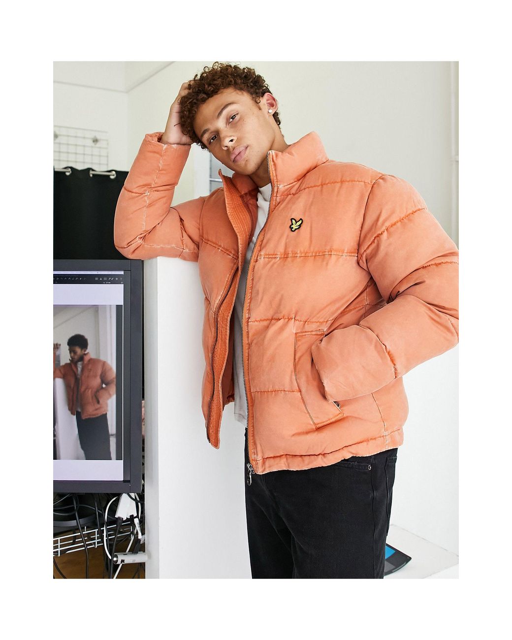 Lyle & Scott Vintage Funnel Neck Puffer Jacket in Orange for Men Lyst