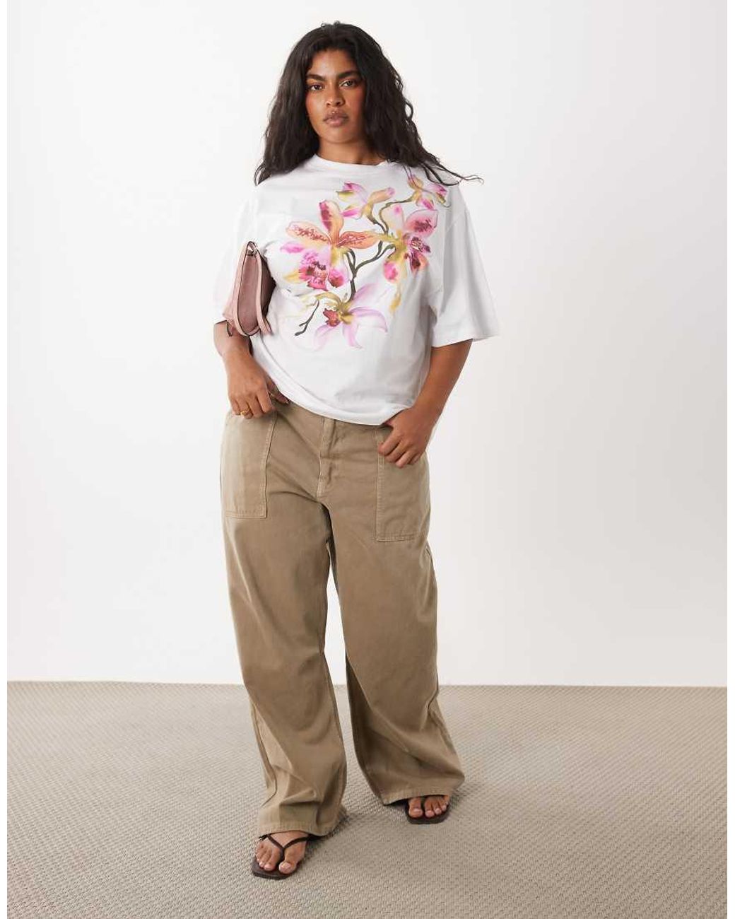 ASOS White Asos Design Curve Oversized T-shirt With Watercolour Flower Graphic