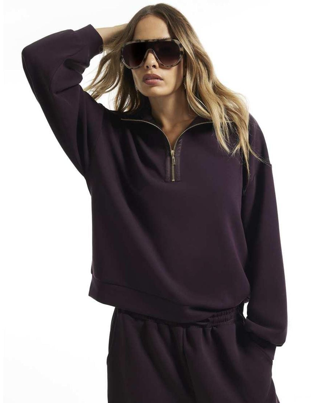 River Island Blue Burgundy Premium Funnel Neck Sweatshirt
