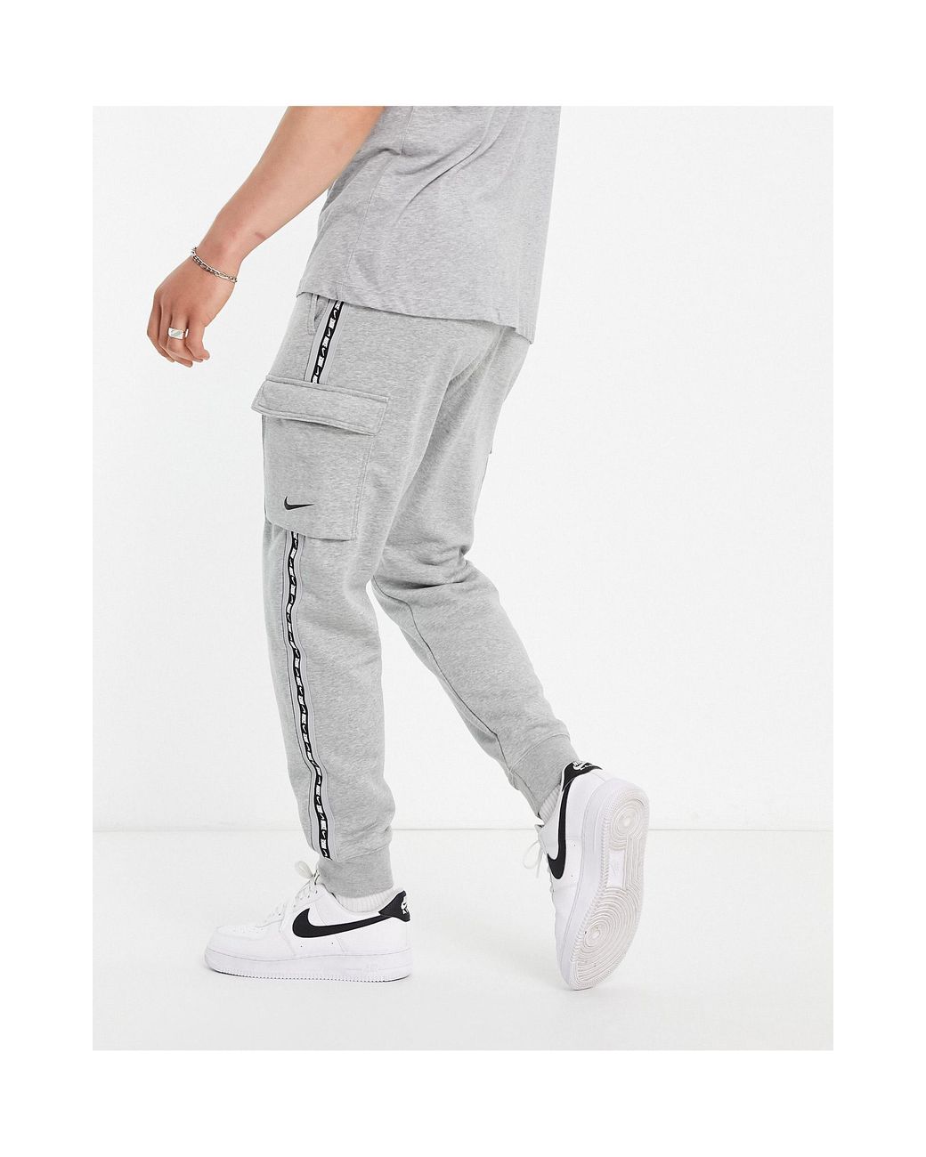 Nike Repeat Taping Fleece Cargo Trackies in Grey for Men | Lyst UK