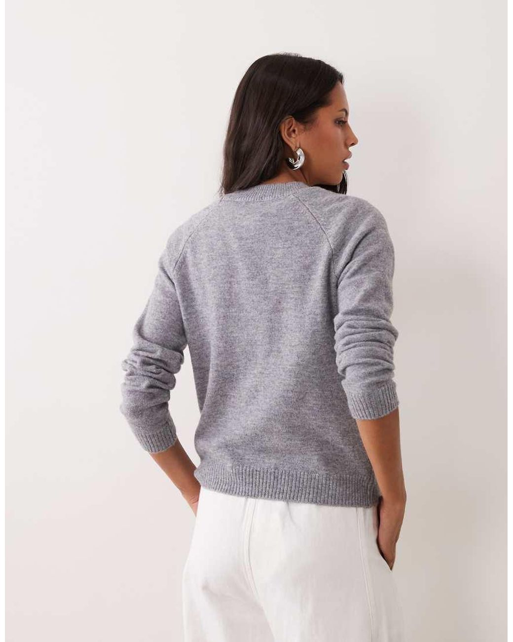 ASOS Gray Neat Fit Lightweight Crew Neck Jumper