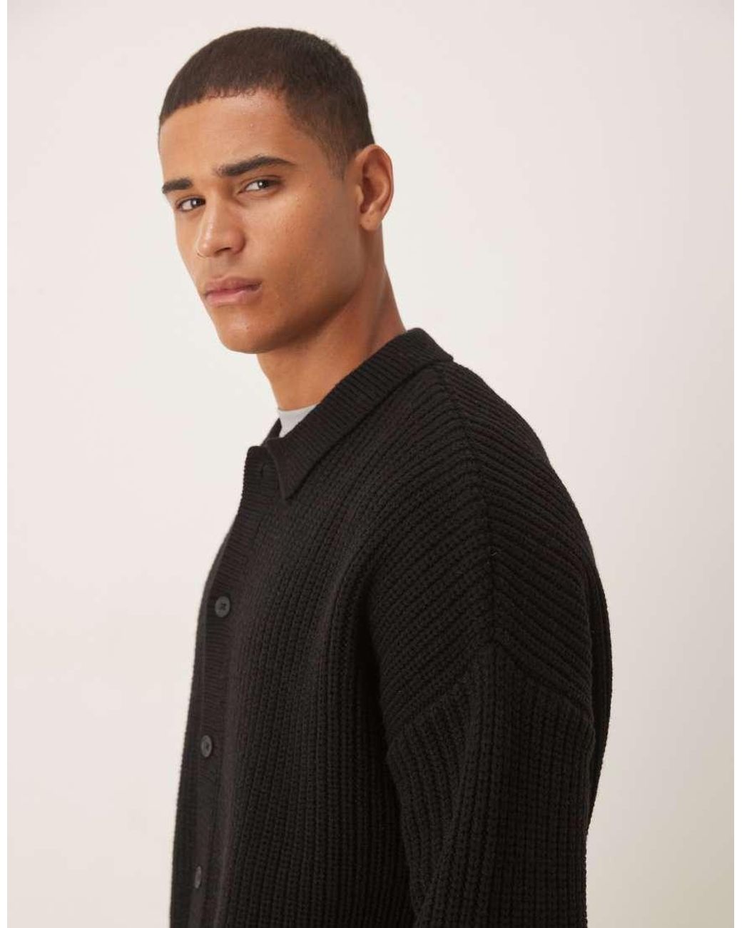 ASOS Black Oversized Boxy Fit Heavyweight Knitted Wool Blend Cardigan for men