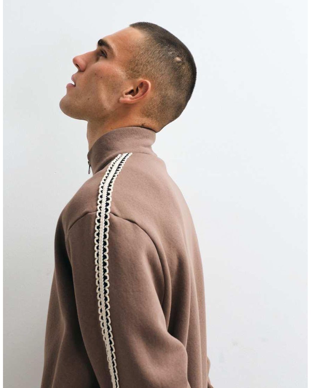 ASOS Brown Relaxed Boxy Zip Through Jersey Jacket for men