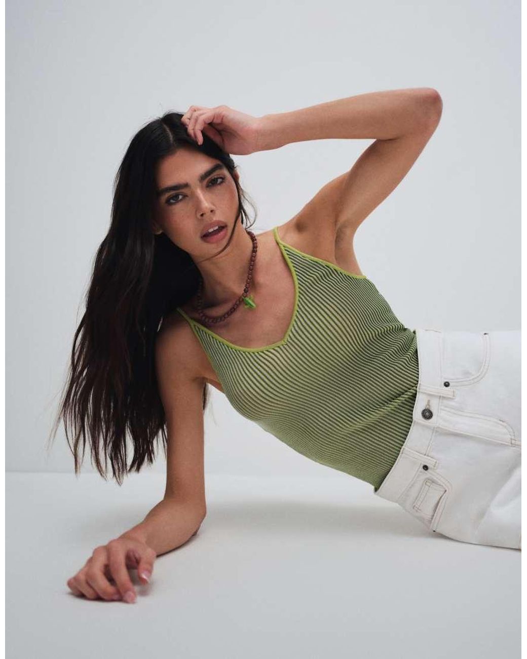 & Other Stories Green Ribbed Deep V-neck Vest