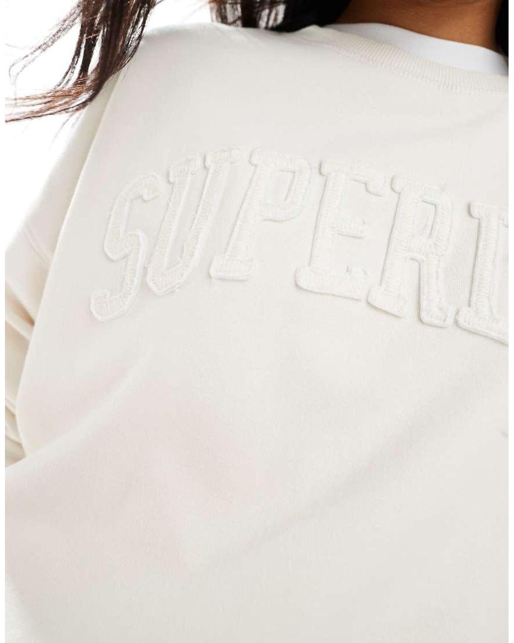 Superdry White Athletic Essentials Tonal Applique Crew Sweatshirt