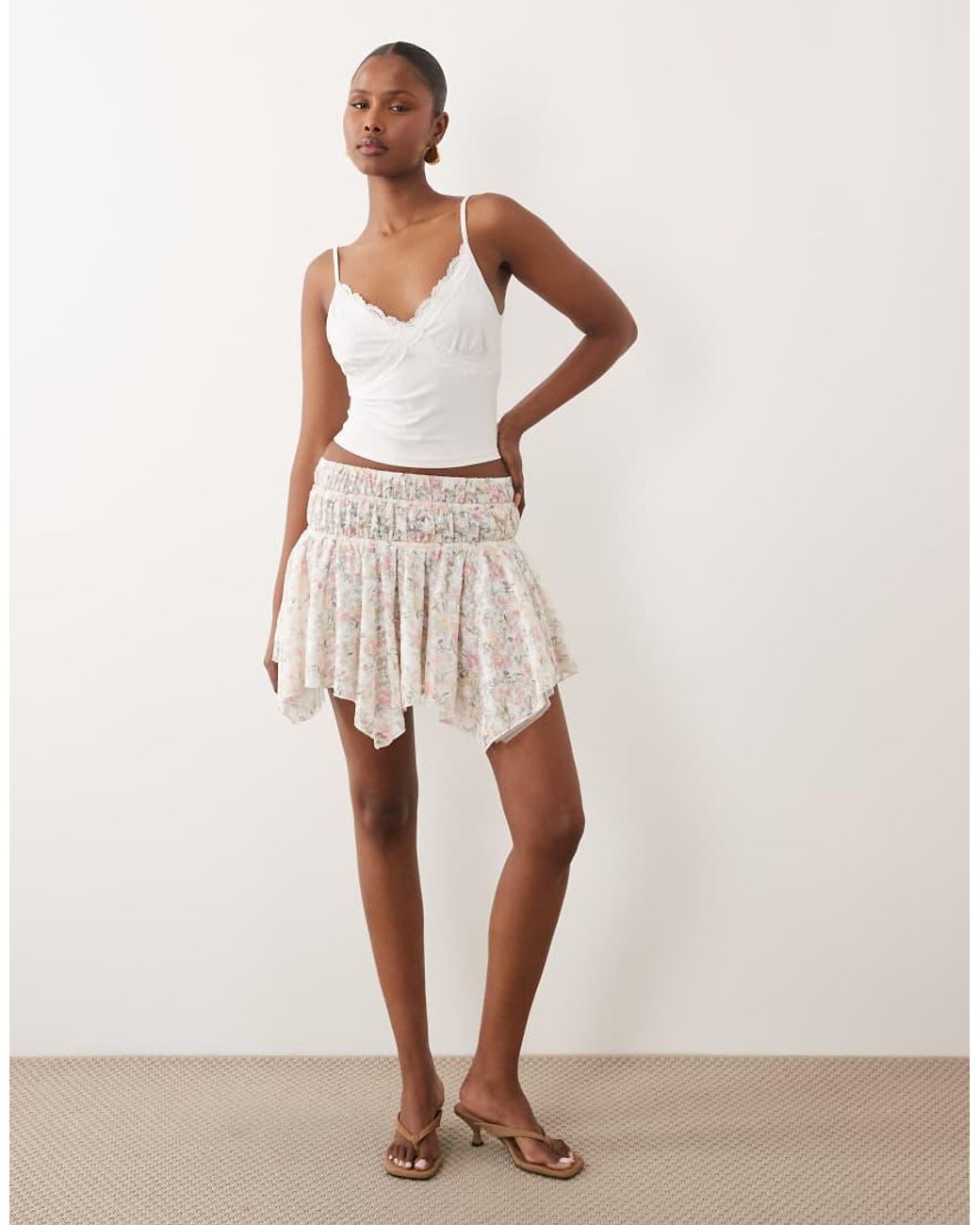 ASOS White Slinky Lace Trim Cami Top