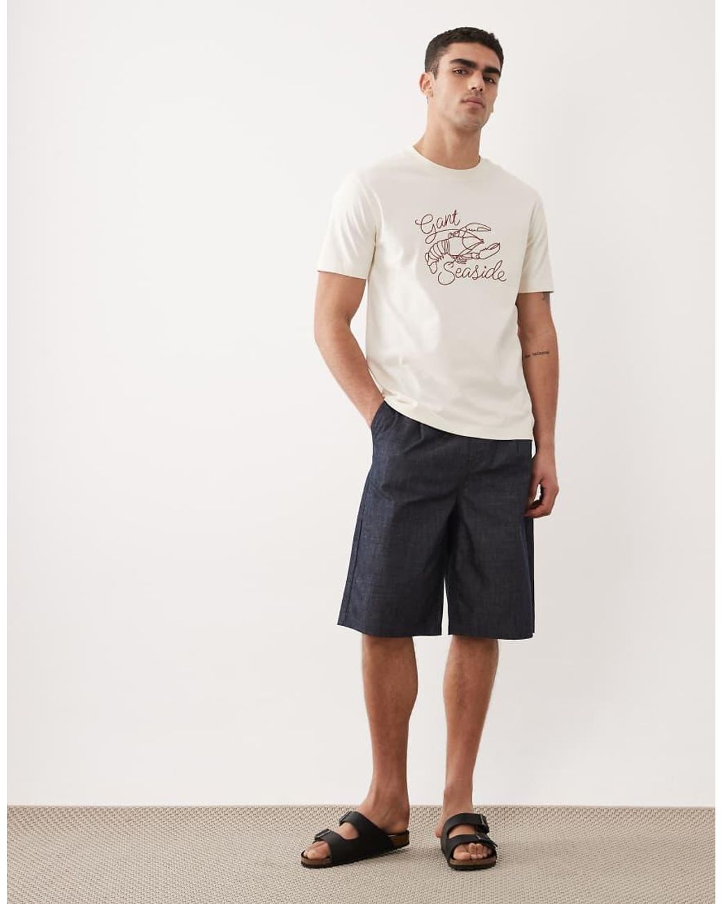 Gant White Chain Stitch Embroidered Lobster T-shirt for men