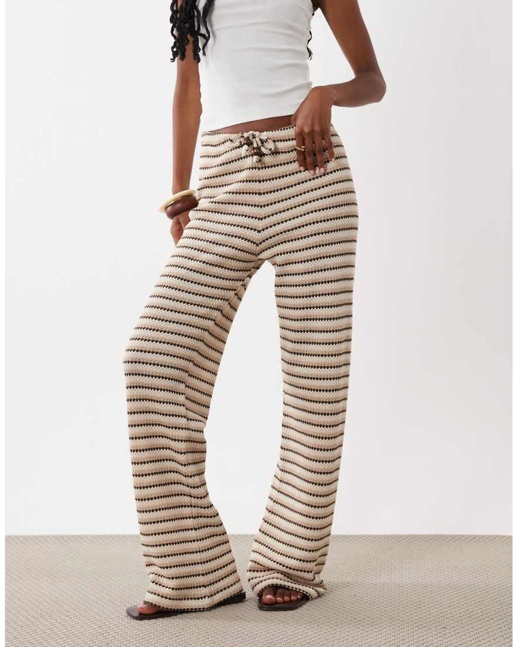 ASOS White Jersey Crochet Wide Leg Trouser Co-ord With Micro Waistband