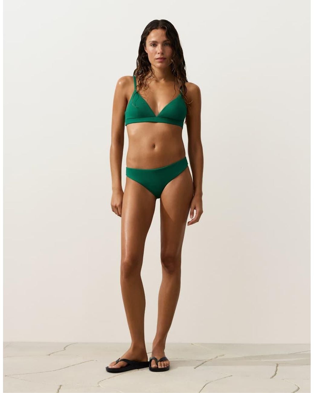 Oysho Green Piqué Classic Bikini Briefs